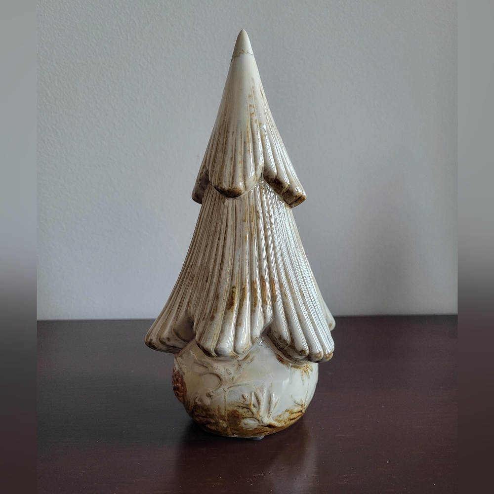 Reactive Glaze Stoneware Christmas Tree Figurine Cream & Brown 9"
